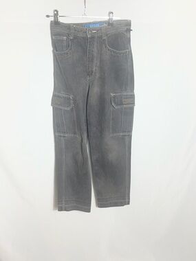 Y2K Source Denim Cargo Jeans Gray Wide Leg Utility Pants Size 12 Vintage